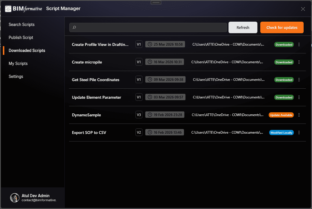 BIMformative Dynamo extension manage scripts interface