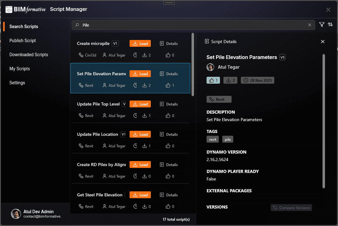 BIMformative Dynamo extension search and load scripts interface